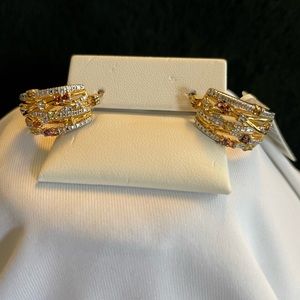 Multi-gem 18k SS Hoop Earrings NWT